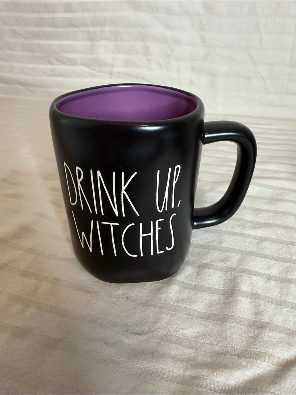 Rae Dunn Black Mug with Purple Interior  "DRINK UP, WITCHES."